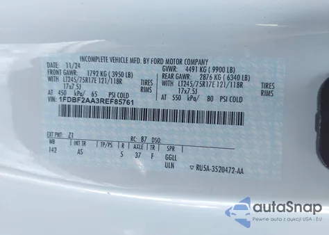 2024 Ford F-250 Xl z USA, uszkodzony, nr VIN 1FDBF2AA3REF85761